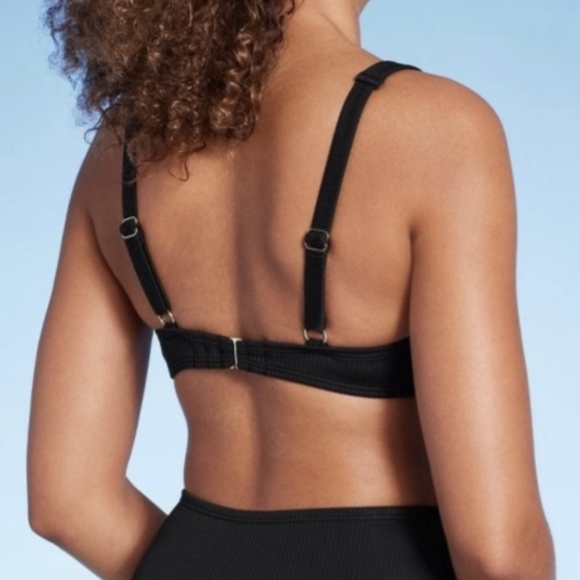 Women's Retro Ribbed Underwire Bikini Top Shade & Shore Black 34D NWT Black - Picture 5 of 8